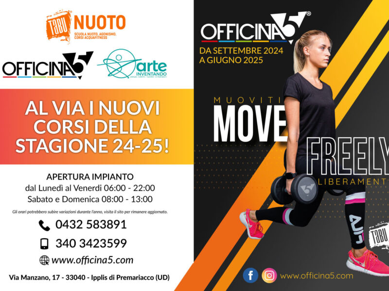 Nuovi corsi stagione 24-25: Officina5, ARTEinventando e Nuoto